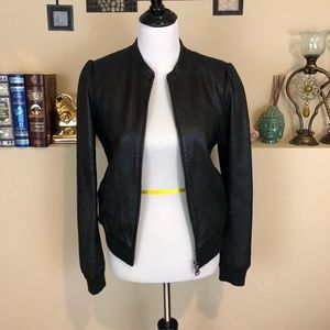 Joe’s Jeans Black Leather Bomber Jacket Sz M